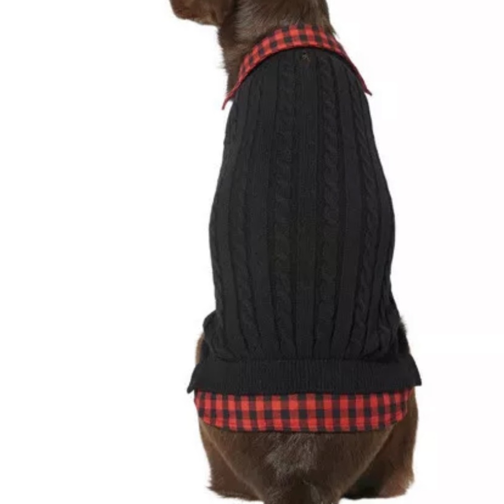 FRISCO CABLE KNIT DOG SWEATER RED PLAID Medium - Chihuahua￼